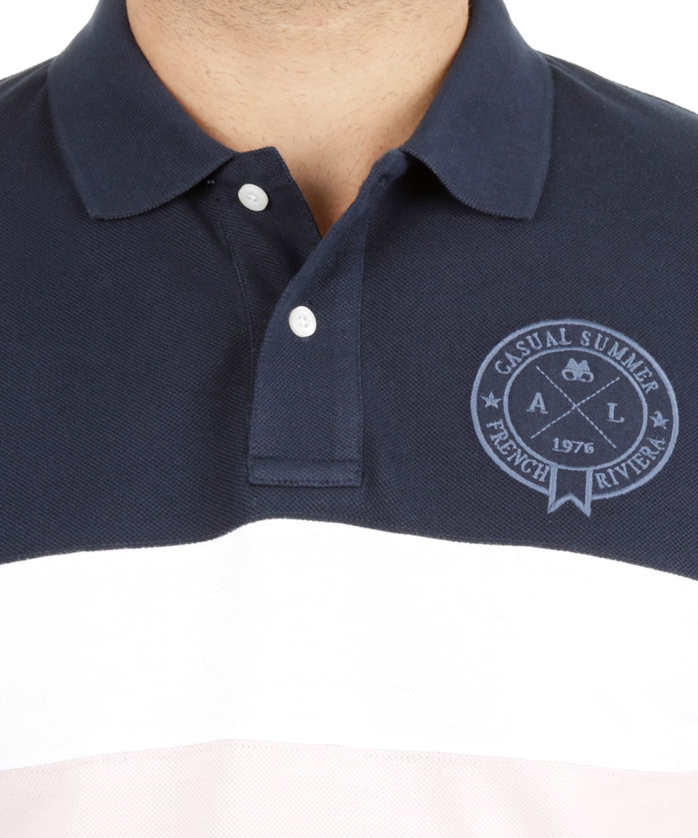 Polo em Piquet com Bordado Rosa