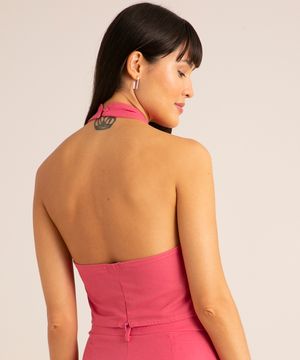 blusa cropped com linho frente única pink