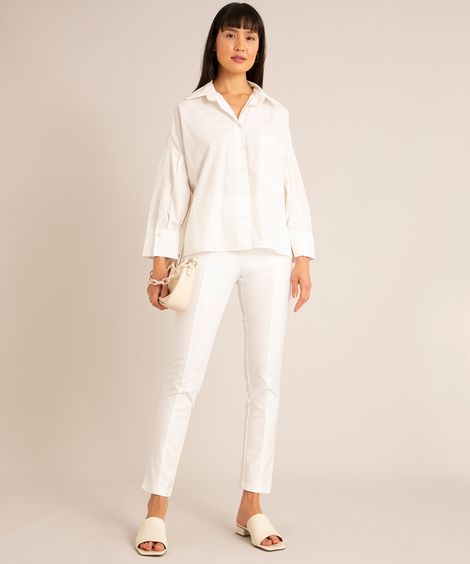 calça legging de bengaline cintura alta com recortes off white
