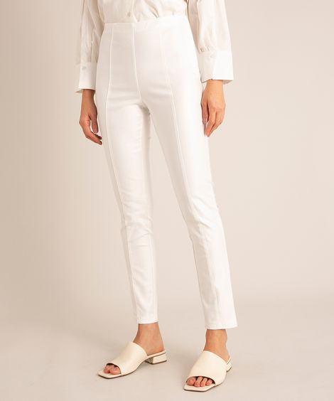 calça legging de bengaline cintura alta com recortes off white