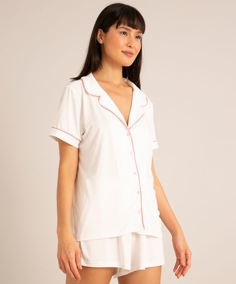 pijama americano manga curta com vivos off white