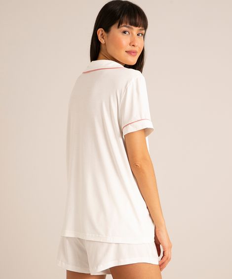pijama americano manga curta com vivos off white