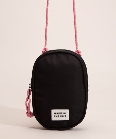 bolsa shoulder bag com cordão preta