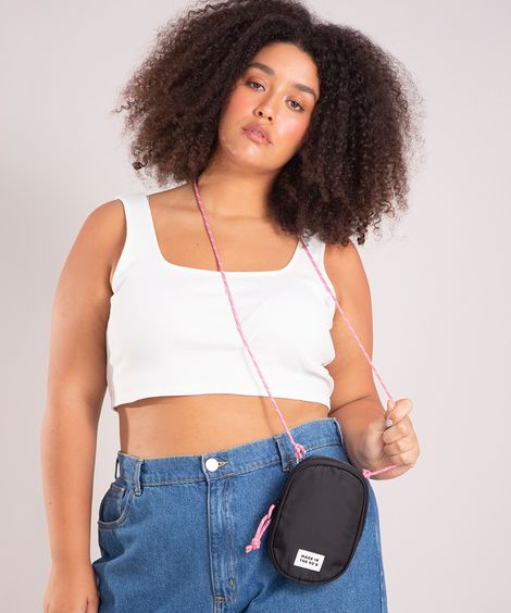 bolsa shoulder bag com cordão preta