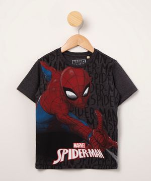 camiseta infantil manga curta estampa homem aranha cinza mescla escuro