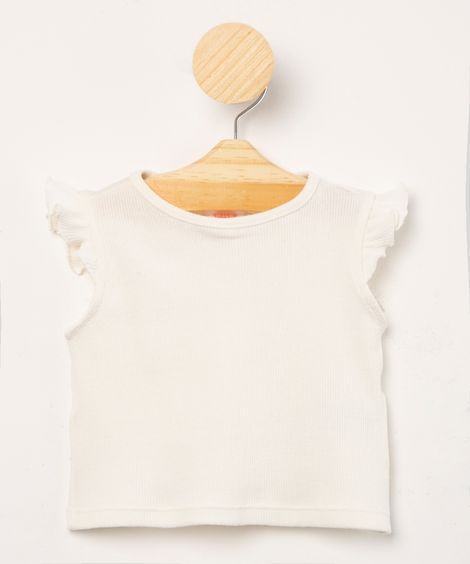 blusa infantil canelada com babado off white