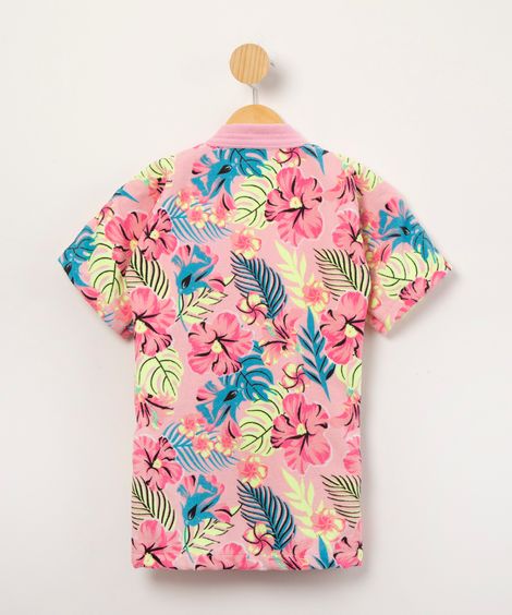 roupão infantil manga curta estampado floral rosa
