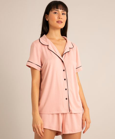 pijama americano manga curta com vivos rosa