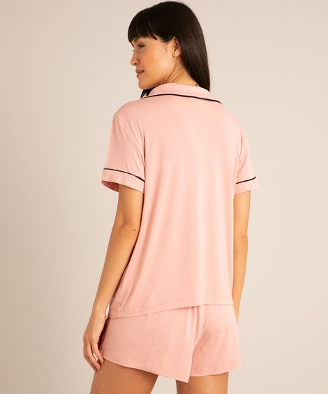 pijama americano manga curta com vivos rosa