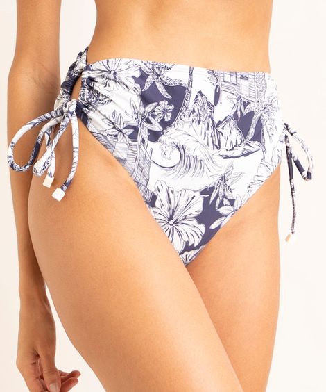 biquíni calcinha hot pant estampado  toile de jouy com amarração proteção uv50+ além dos mares noronha manu gavassi off white