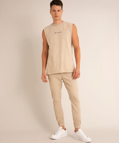 calça jogger de sarja com cordão e bolsos kaki
