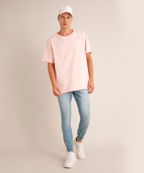 calça jogger skinny jeans com cordão azul médio