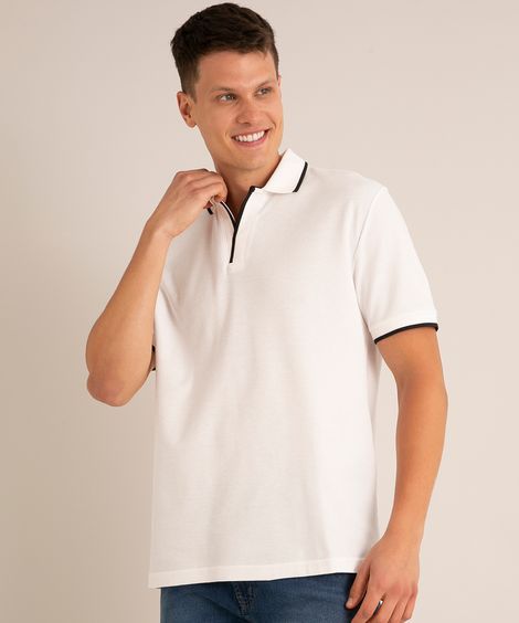 camisa polo básica de piquet manga curta branca