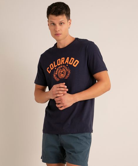 camiseta de algodão manga curta gola careca "colorado" azul marinho