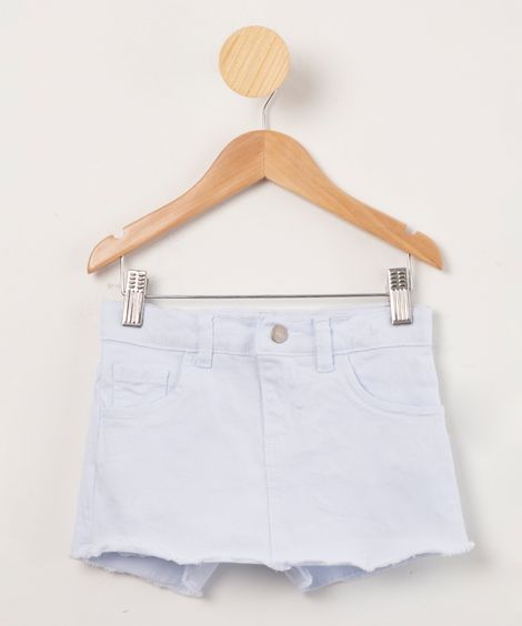 short saia infantil de sarja com barra desfiada branco