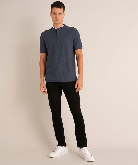 calça básica slim de sarja com bolsos preta