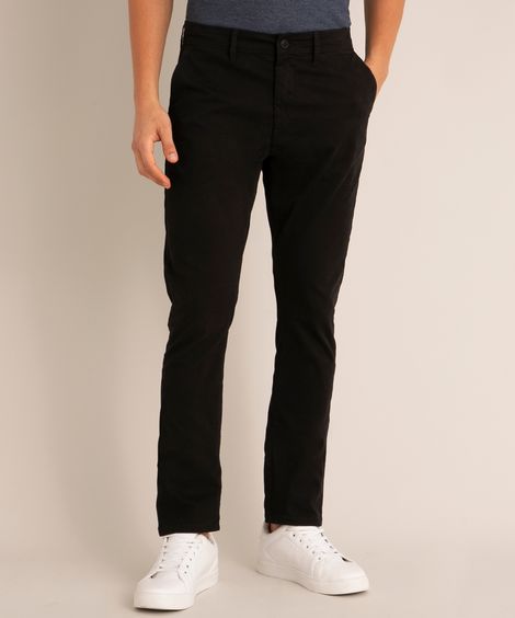 calça básica slim de sarja com bolsos preta