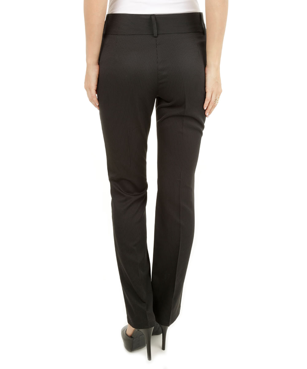 Calça Social Reta Risca de Giz Preta