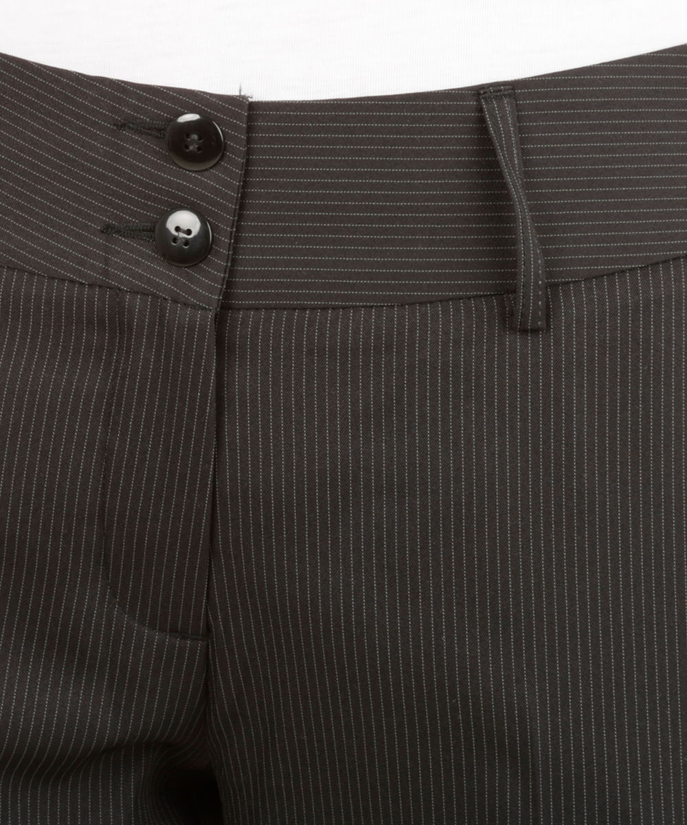 Calça Social Reta Risca de Giz Preta