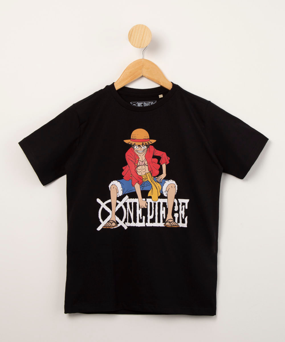 C&A camiseta infantil de algodão luffy one piece manga curta preta 