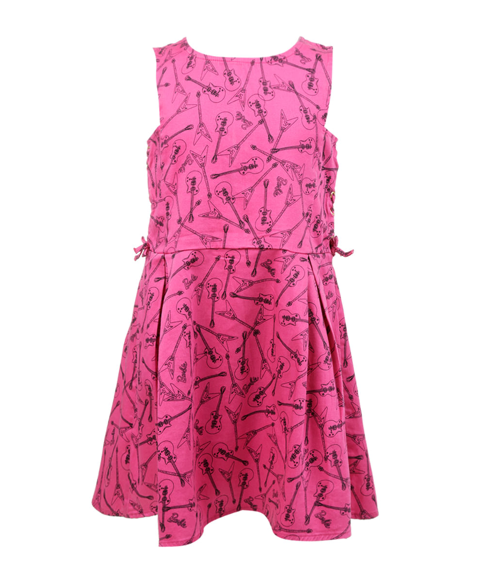 Vestido Estampado Barbie Menina Rosa