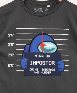 camiseta infantil de algodão manga curta estampada among us chumbo