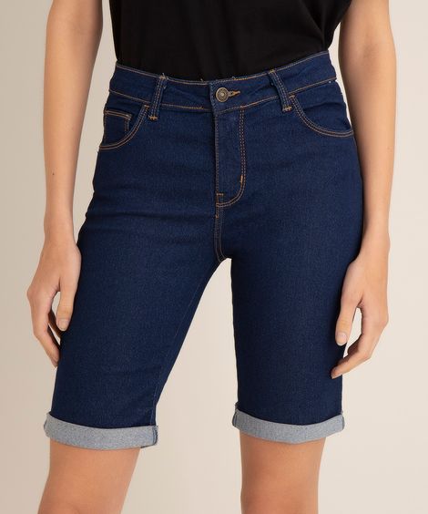 bermuda jeans ciclista cintura média azul escuro
