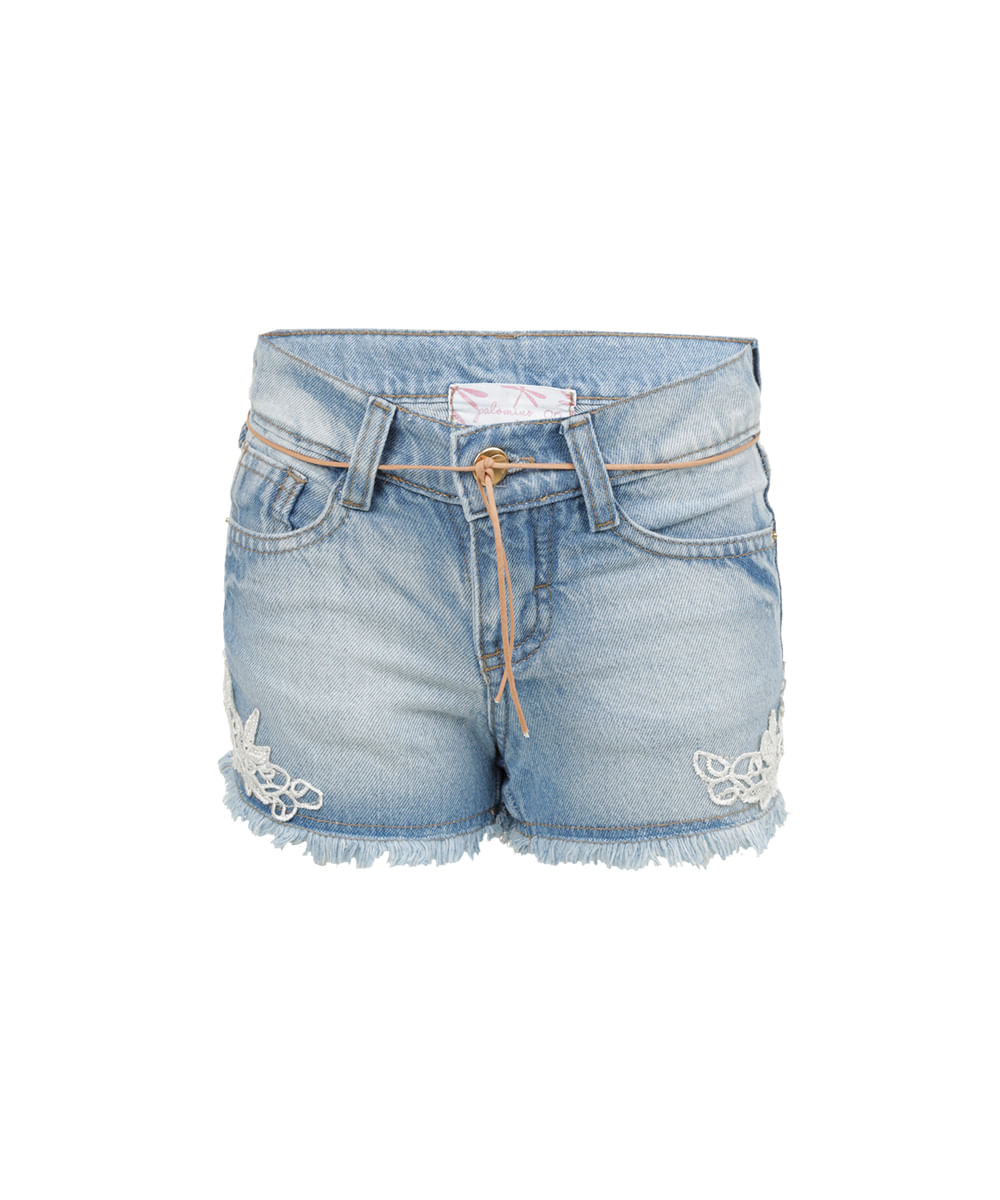 Short Jeans com Renda Menina Azul Claro