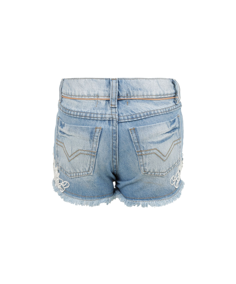 Short Jeans com Renda Menina Azul Claro