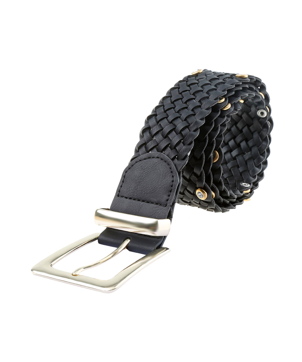 Cinto Trançado com Strass Preto