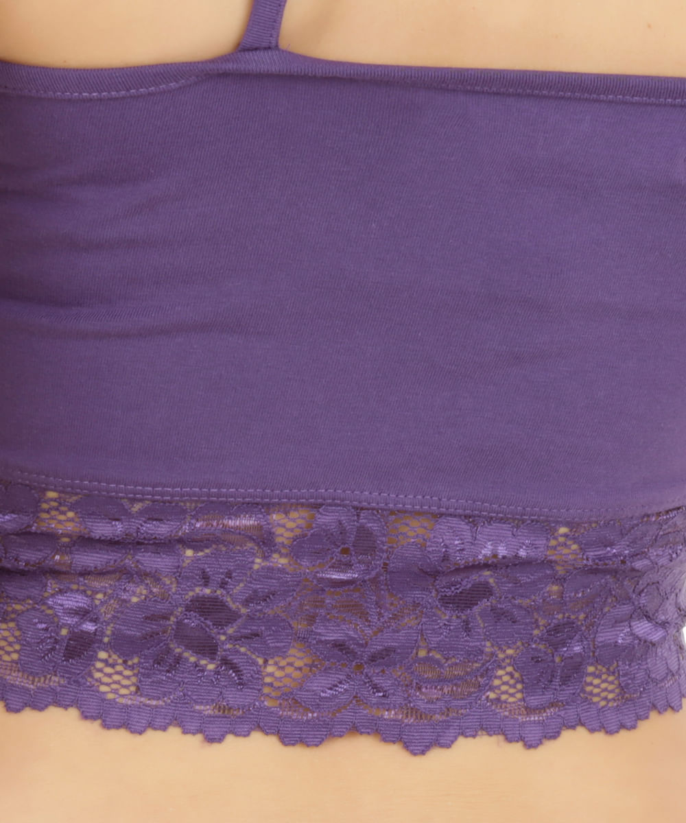 Top Cropped com Renda Roxo