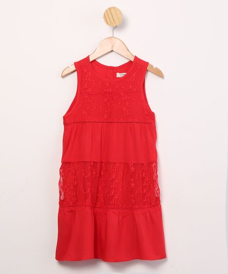 vestido infantil de viscose regata com renda  vermelho