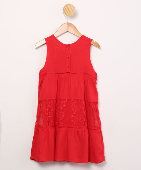 vestido infantil de viscose regata com renda  vermelho