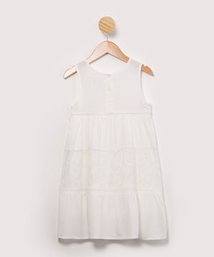 vestido infantil de viscose regata com renda  off white