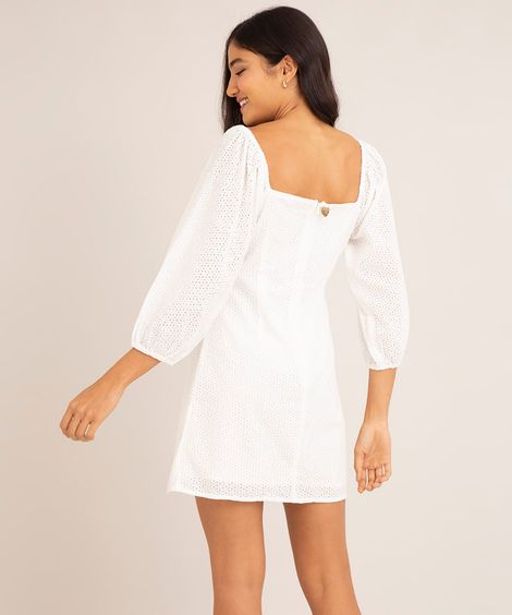 vestido curto de laise cut out manga bufante off white