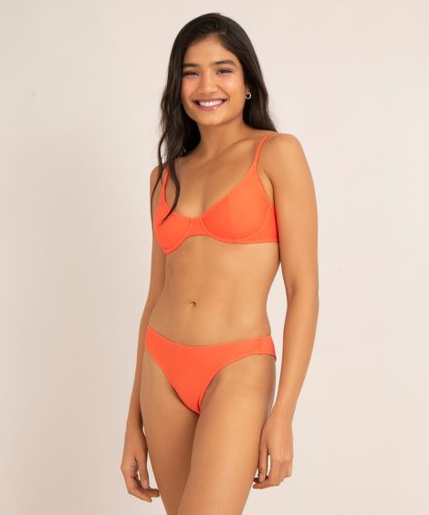 biquíni calcinha tanga canelada levanta bumbum proteção uv50+ laranja