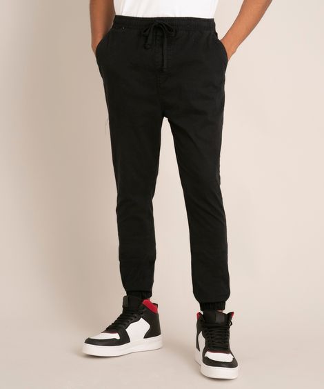 calça jogger de sarja com cordão e bolsos preta
