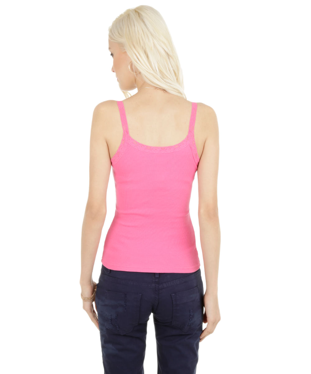 Regata Canelada com Renda Rosa