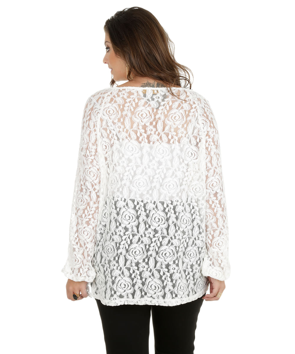 Blusa Plus Size em Renda Off White