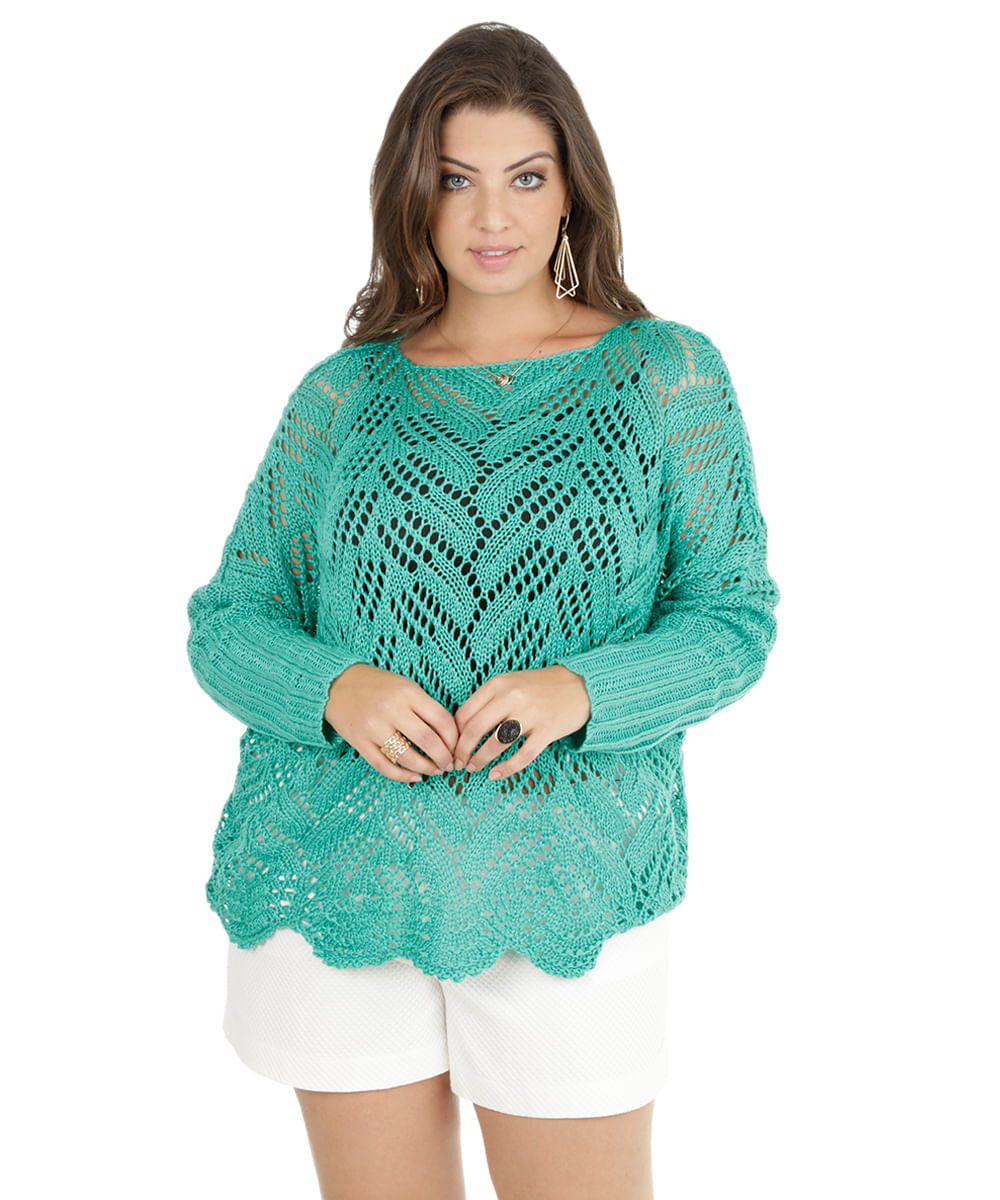 Suéter Plus Size em Tricô Verde