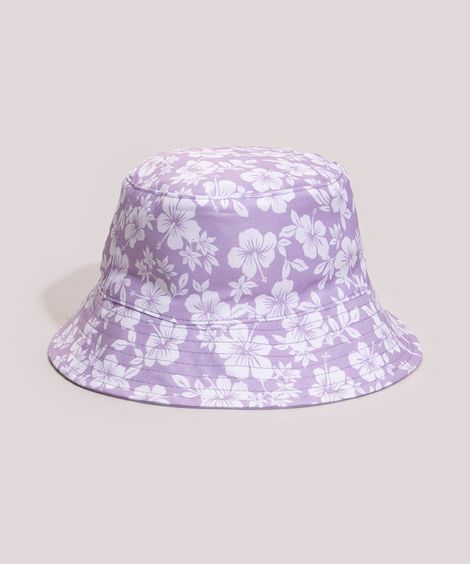 chapéu bucket hat dupla face estampa floral  lilás