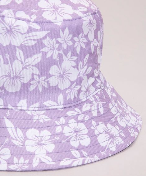 chapéu bucket hat dupla face estampa floral  lilás