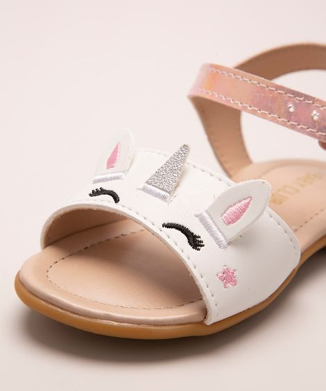 sandália infantil com unicórnio baby club branco