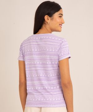 camiseta de algodão manga curta estampa geométrica lilas claro