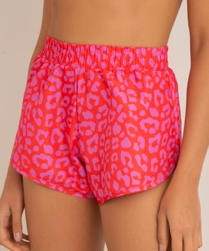 short running cintura super alta estampado animal print onça rosa