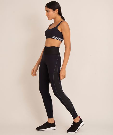 Calça Legging Feminina Esportiva com Recortes Preta