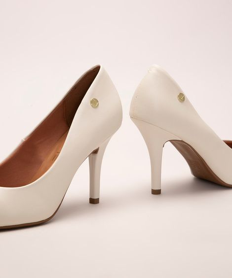 scarpin bico fino salto alto vizzano branco