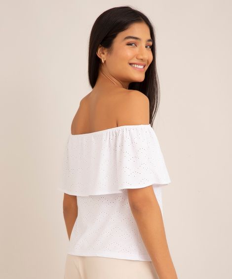 blusa ciganinha de laise decote ombro a ombro off white