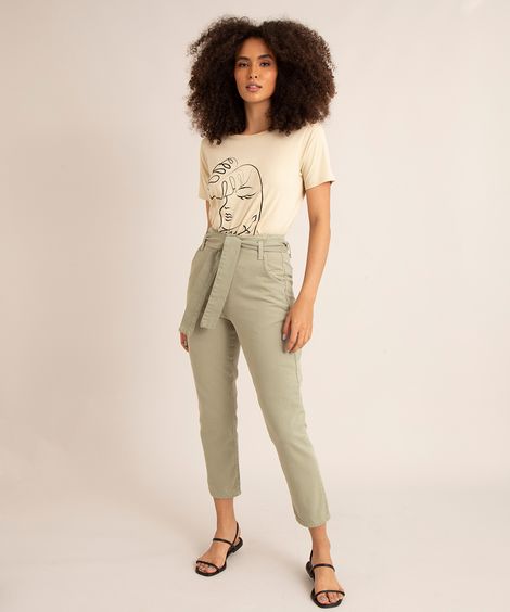 calça de sarja slim clochard cintura alta verde