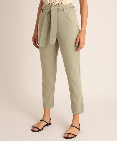 calça de sarja slim clochard cintura alta verde